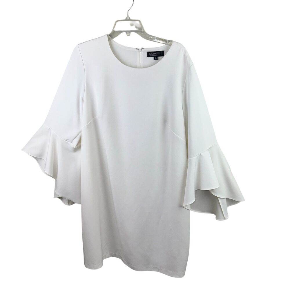 Eloquii Ivory Flounce‎ Sleeve Shift Dress Size 18 Office Work Classic Business